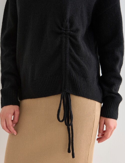 Whistle Long Sleeve Tie Front Jumper, Black product photo View 04 L