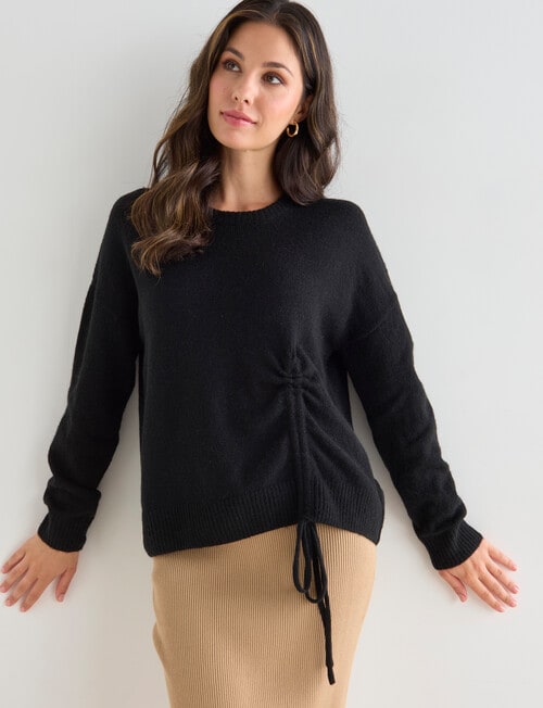 Whistle Long Sleeve Tie Front Jumper, Black product photo View 05 L