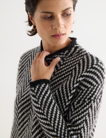 Jigsaw Zig Zag Sweater, Black & Ecru product photo
