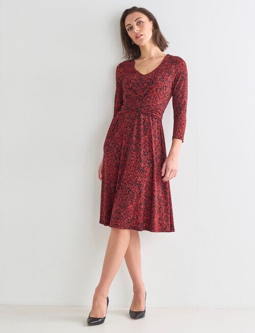 Oliver Black V-Neck Fit And Flare Knit Dress, Red Snake product photo