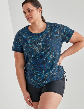 Zest Resort Curve Watercolour Leaves Swim Top, Blue product photo