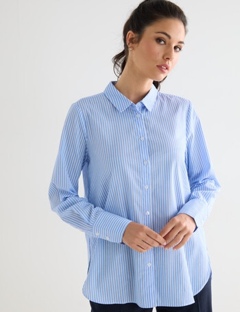 Oliver Black Long Sleeve Classic Stripe Shirt, Light Blue & White product photo