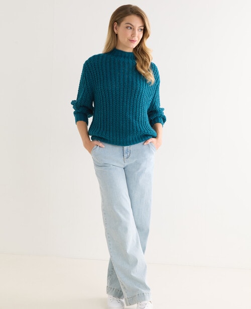 Zest Chunky Knit Jumper, Bright Teal product photo View 03 L
