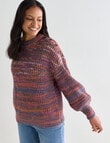 Zest Multi Stripe Button Shoulder Knit Jumper, Berry Jam product photo