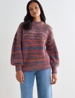 Zest Multi Stripe Button Shoulder Knit Jumper, Berry Jam product photo View 06 S