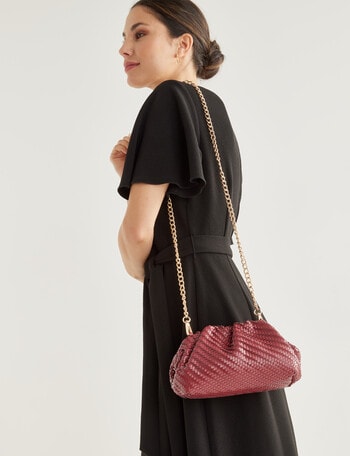 Whistle Accessories Weave Texture Chain Handle Clutch, Burgundy product photo
