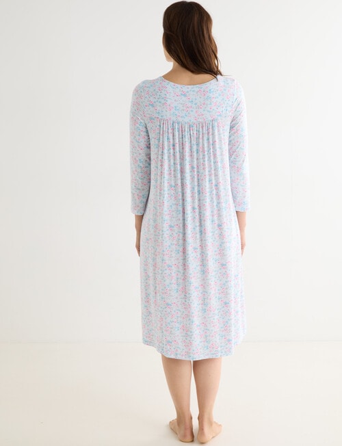 Ruby & Bloom 3/4 Sleeve Pintuck Nightie, Pale Blue Floral product photo View 02 L