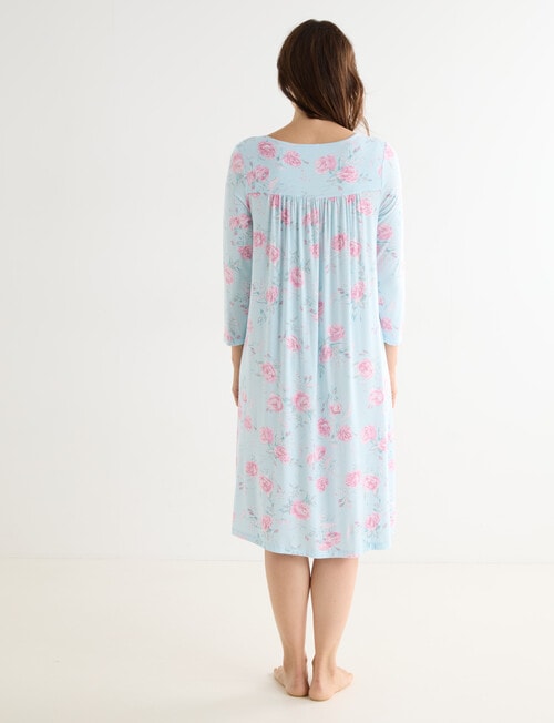 Ruby & Bloom 3/4 Sleeve Pintuck Nightie, Pale Blue Rose product photo View 02 L