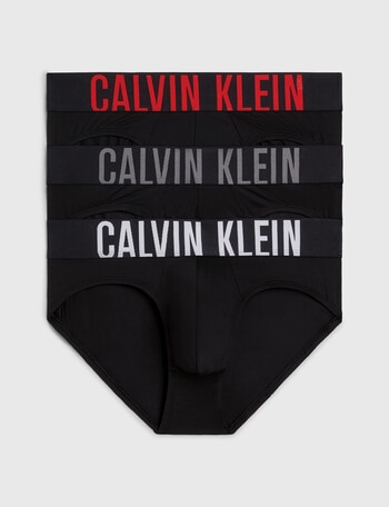 Calvin Klein Intense Power Hip Brief, 3-Pack, Black & Pompeian Red Logo product photo