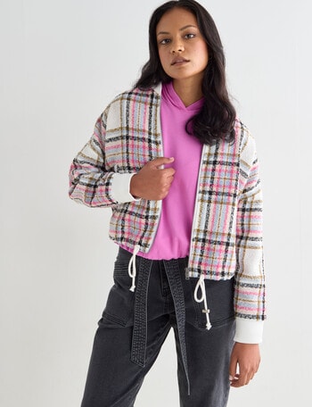 Zest Check Bomber Jacket, Ivory & Pink product photo