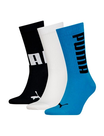 Puma Big Logo Crew Sock, 3-Pack, Blue, Black & White product photo