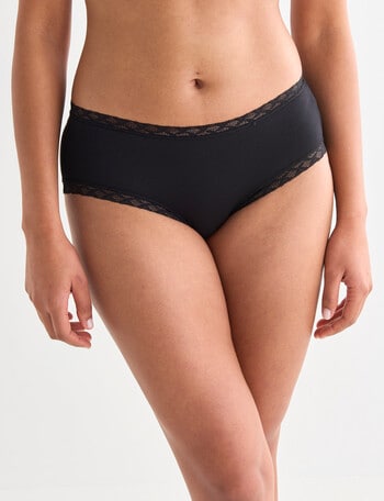 Lyric Lisa Cotton Lace Trim Boyleg Brief, Black, 8-18 product photo