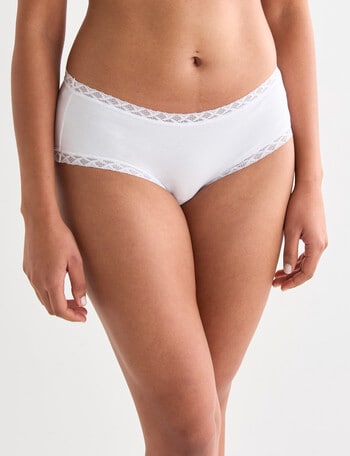 Lyric Lisa Cotton Lace Trim Boyleg Brief, White, 8-18 product photo