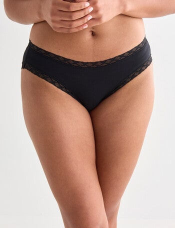 Lyric Lisa Cotton Lace Trim Bikini Brief, Black, 8-18 product photo