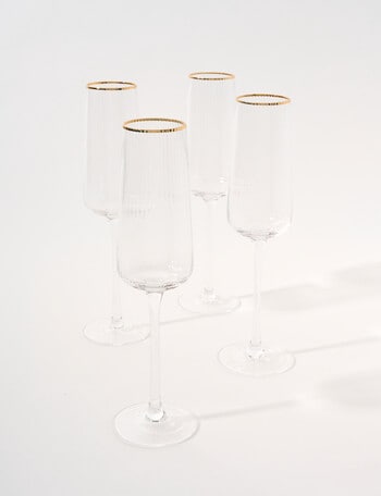 CinCin Kingston Flute Glass, Gold Rim, Set Of 4 product photo