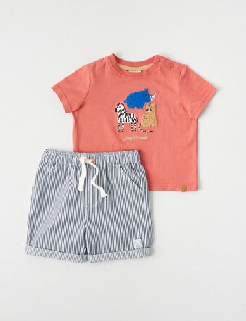 Teeny Weeny Jungle Friends Tee & Woven Shorts Set, 2-Piece, Red & Navy Stripe product photo