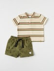 Teeny Weeny Henley Tee & Woven Shorts Set, 2-Piece, Beige & Green product photo