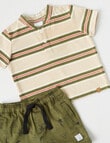 Teeny Weeny Henley Tee & Woven Shorts Set, 2-Piece, Beige & Green product photo View 02 S