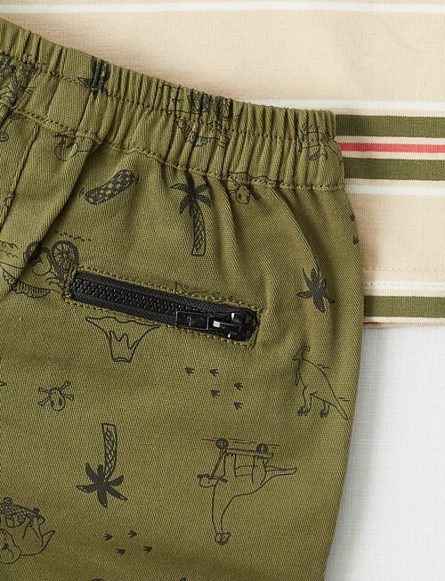 Teeny Weeny Henley Tee & Woven Shorts Set, 2-Piece, Beige & Green product photo View 04 L