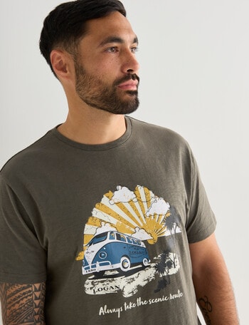 Logan Scenic Route Short Sleeve Crew-Neck Tee, Olive product photo