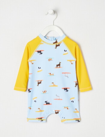 Teeny Weeny Surfing Dog Long-Sleeve Rash Suit, Blue & yellow product photo