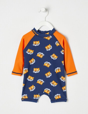 Teeny Weeny Wild but Cute Tiger Long-Sleeve Rash Suit, Blue & Orange product photo