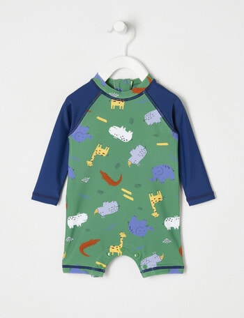 Teeny Weeny Jungle Friends Long-Sleeve Rash Suit, Green & Blue product photo