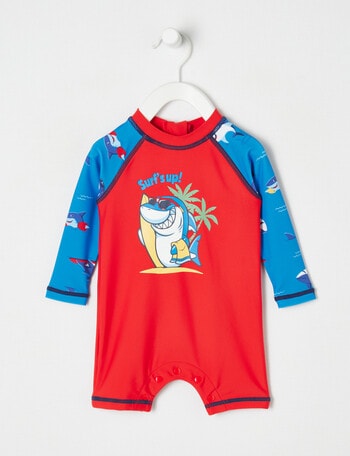 Teeny Weeny Surf's Up Long-Sleeve Rash Suit, Red & Blue product photo