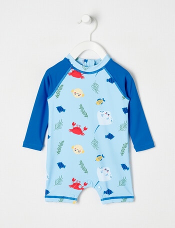 Teeny Weeny Summer Fun in the Sea Long-Sleeve Rash Suit, Blue product photo