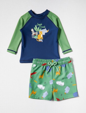 Teeny Weeny Jungle Friends Long-Sleeve Rash Set, Green & Blue product photo