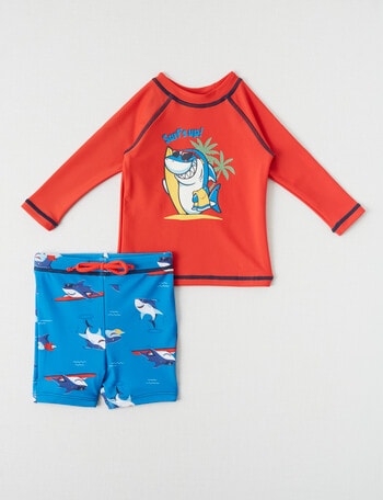 Teeny Weeny Surf's Up Long-Sleeve Rash Set, Orange & Blue product photo