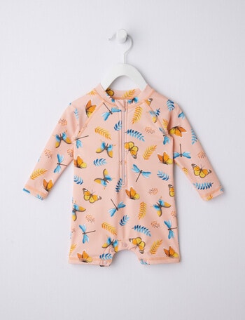 Teeny Weeny Butterfly and Dragonfly Long Sleeve Rash Suit, Peach product photo