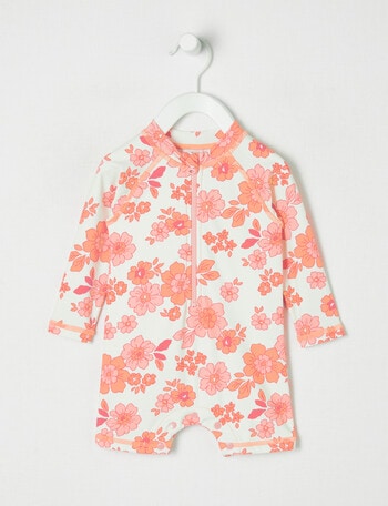 Teeny Weeny Pink Flower Long-Sleeve Rash Suit, Cream & Pink product photo