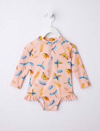 Teeny Weeny Butterfly and Dragonfly Long Sleeve Swim Suit, Peach product photo