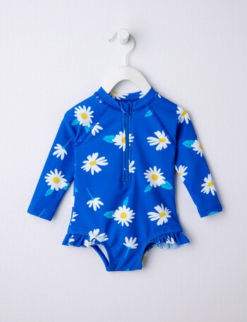 Teeny Weeny Daisy Long Sleeve Swim Suit, Blue product photo