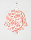 Teeny Weeny Pink Flower Long-Sleeve Swimsuit, Cream & Pink product photo