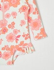 Teeny Weeny Pink Flower Long-Sleeve Swimsuit, Cream & Pink product photo View 03 S