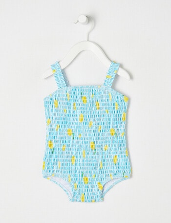 Teeny Weeny Lemon Shirred Swimsuit, 1-Piece, Blue product photo