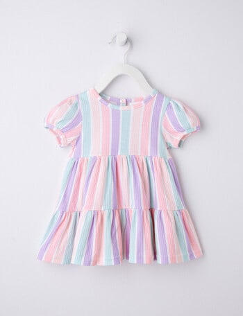 Teeny Weeny Candy Stripe Rib Tiered Dress, Pink product photo