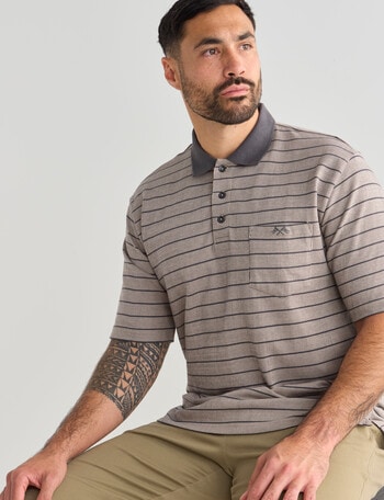 Logan Finwhale Short Sleeve Polo Shirt, Taupe product photo