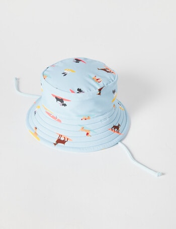 Teeny Weeny Surfing Dog Reversible Bucket Swim Hat, Baby Blue product photo