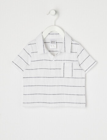Teeny Weeny All Dressed Up Stripe Woven Short-Sleeve Shirt, Persimmon product photo