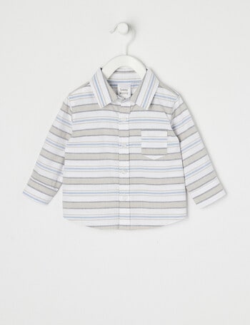 Teeny Weeny All Dressed Up Stripe Woven Short-Sleeve Shirt, Neutral product photo