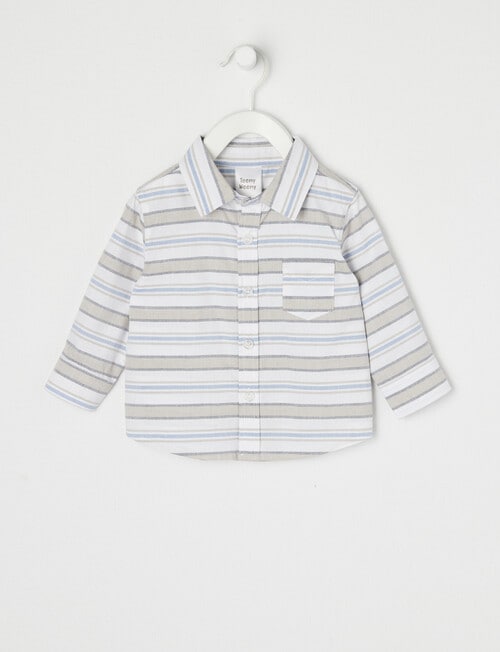 Teeny Weeny All Dressed Up Stripe Woven Short-Sleeve Shirt, Neutral product photo