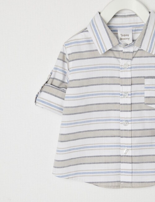 Teeny Weeny All Dressed Up Stripe Woven Short-Sleeve Shirt, Neutral product photo View 03 L