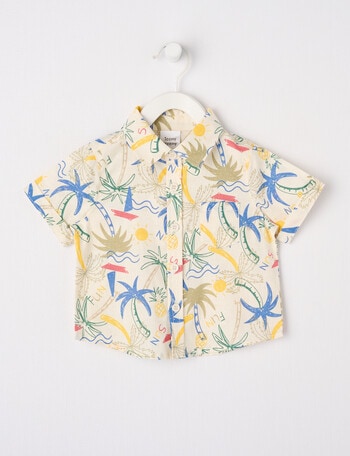 Teeny Weeny Tropical Linen Blend Short-Sleeve Woven Shirt, Cream product photo