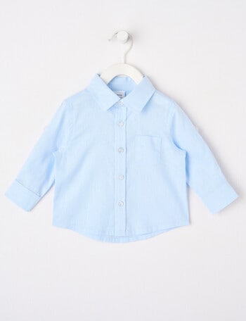 Teeny Weeny Linen Blend Long-Sleeve Woven Shirt, English Sky product photo