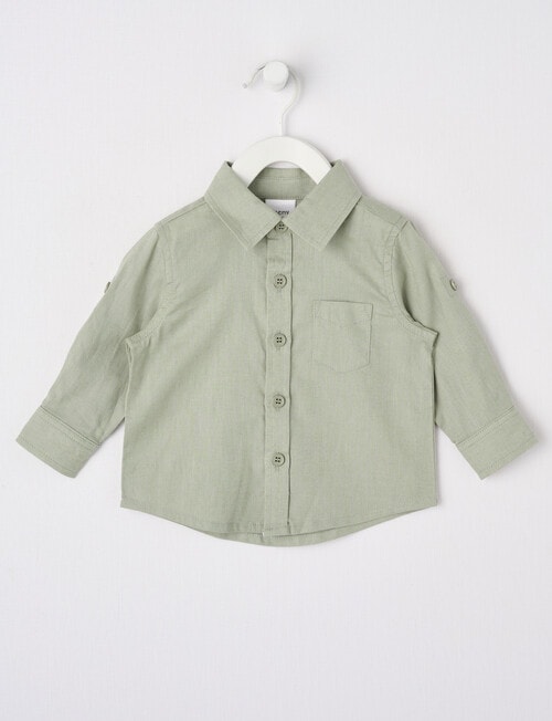 Teeny Weeny Linen Blend Long-Sleeve Woven Shirt, Olive product photo