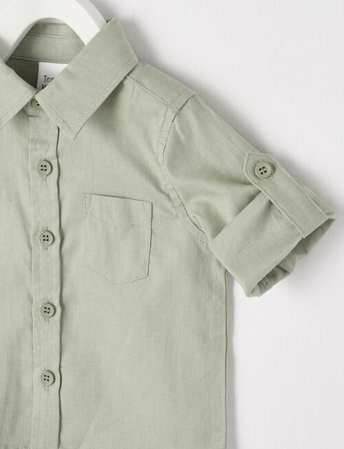 Teeny Weeny Linen Blend Long-Sleeve Woven Shirt, Olive product photo View 02 L