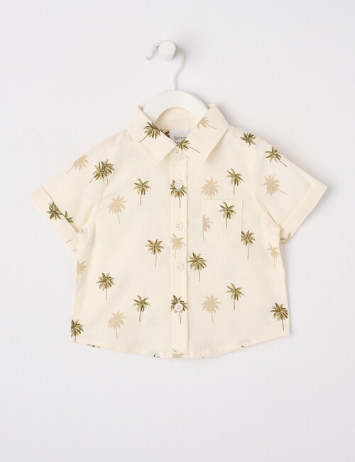 Teeny Weeny Palm Tree Linen Blend Long-Sleeve Woven Shirt, Cream product photo